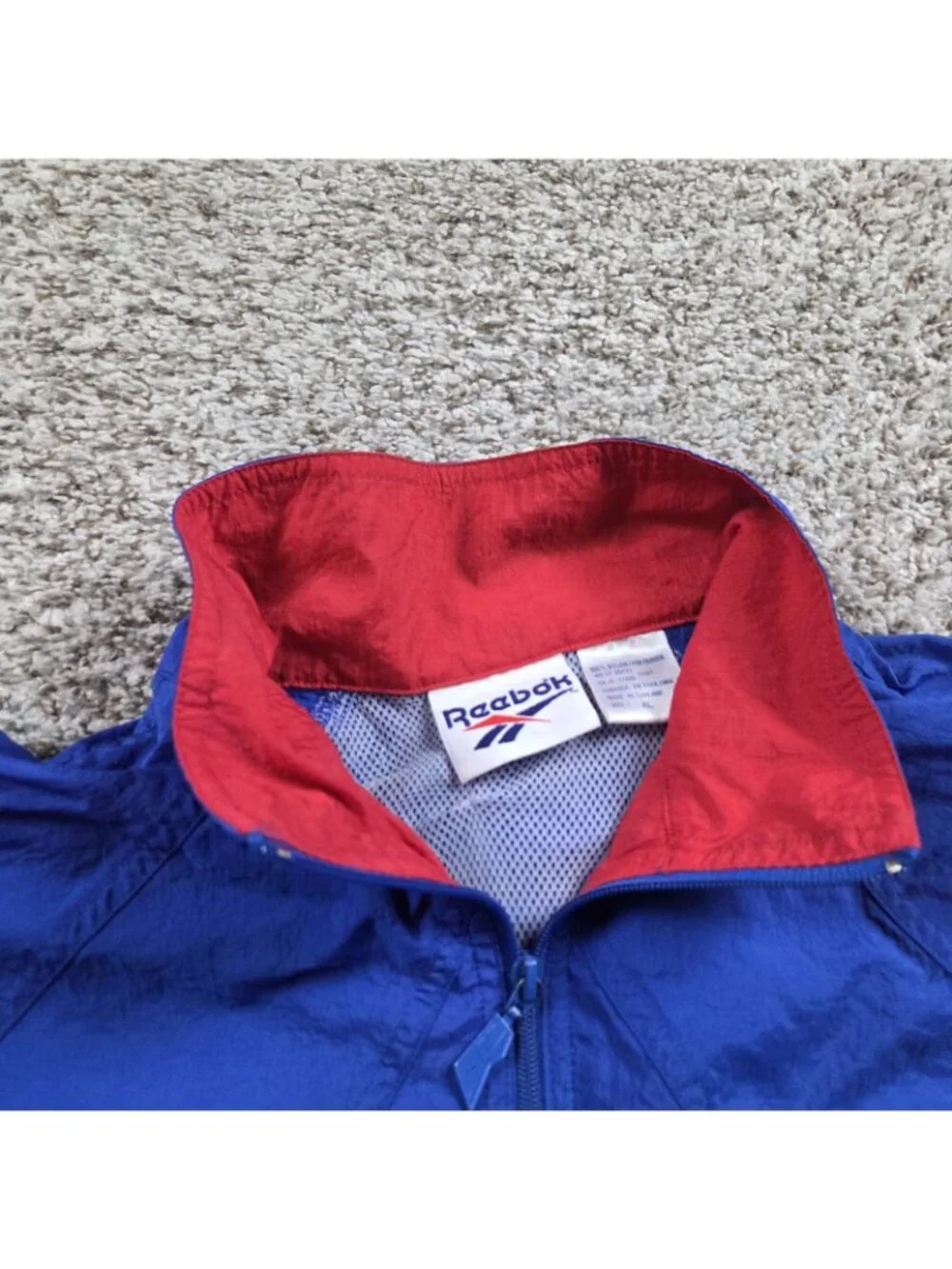Vintage Reebok Windbreaker Mens XL Blue Red Full Zip Black Retro